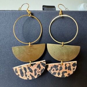 Gold and Leopard Print Dangle Earrings